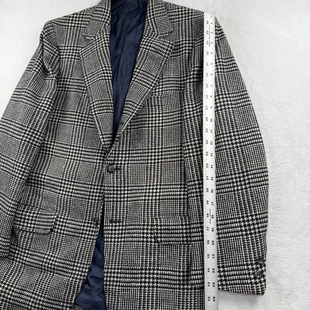 Vtg Tom James Sport Coat Blazer Mens 40S Glen Plaid Navy White Prince Of Wales